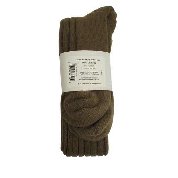 NEW Garnet Hill Socks Knee High 9-11 Olive Green 82% Cashmere Warm Cozy Holiday - Picture 2 of 5